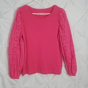 Loft Pink Eyelet Long Sleeve Top